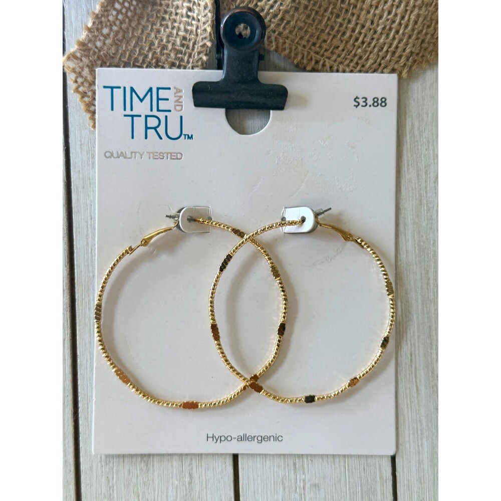 Time and Tru Gold Tone Textured Hoop Earrings Hypoallergenic